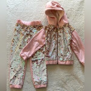 Girls Size 5 Pink Sequin Hoodie & Pants 2-Piece Outfit  365 Kids Garanimals
